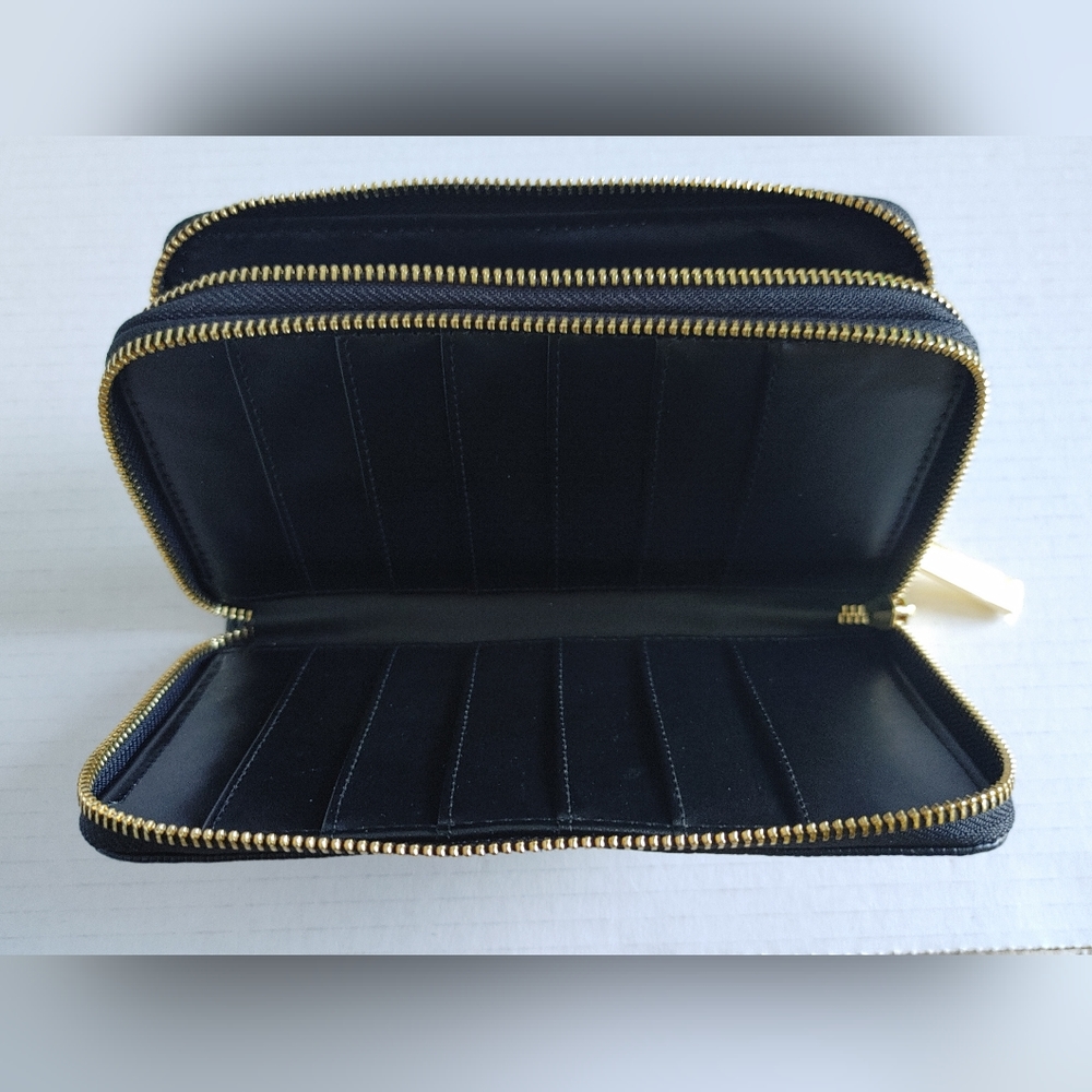 Joy Mangano Womens Leather Double Zipper Wallet Large Black - Picture 7 of 13